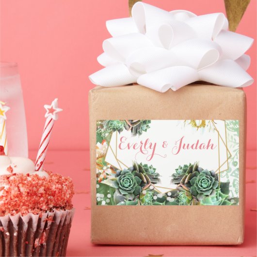 エレガントサボテン多肉質コーラルピ結婚ンク 長方形シール (パーティー)