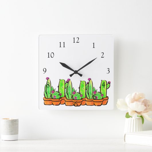 エレガントサボテン スクエア壁時計 (ホーム)