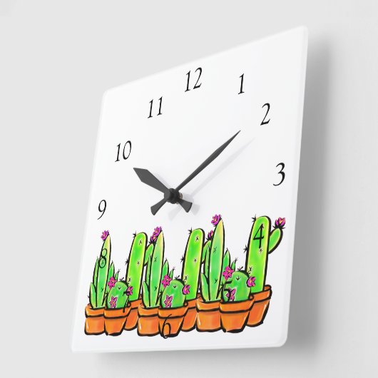 エレガントサボテン スクエア壁時計 (傾斜)