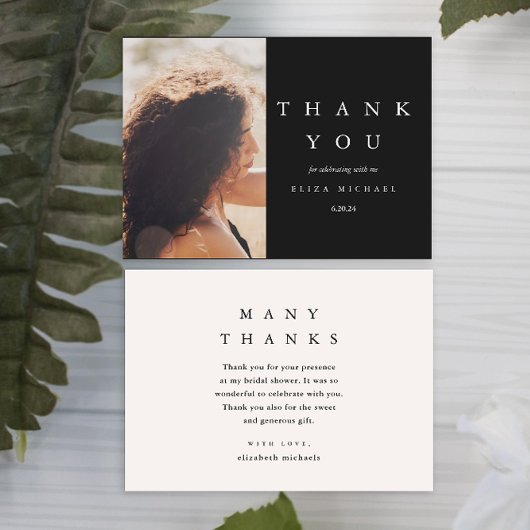 エレガントサンキューブラック&トープブライダルシャワー サンキューカード