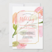 エレガントサンゴフローラグラデーション金ゴールド幾何結婚図形 招待状 (正面)