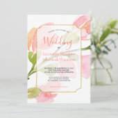 エレガントサンゴフローラグラデーション金ゴールド幾何結婚図形 招待状 (スタンド正面)