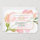 エレガントサンゴフローラグラデーション金ゴールド幾何結婚図形 招待状 (正面)