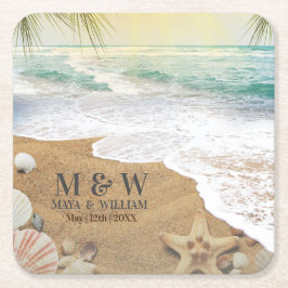 エレガントサンシャインアンドブルー海ビーチ スクエアペーパーコースター