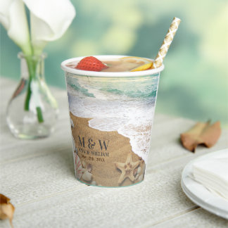 エレガントサンシャインアンドブルー海ビーチ 紙コップ