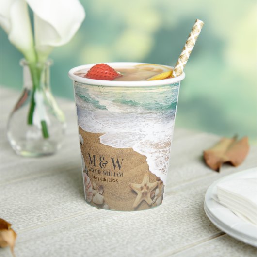 エレガントサンシャインアンドブルー海ビーチ 紙コップ (インサイチュ)