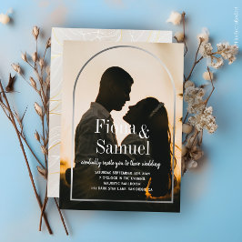 エレガントサンセットカスタムゴールデン結婚フォト 招待状