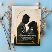 エレガントサンセットカスタムゴールデン結婚フォト 招待状