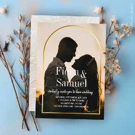 エレガントサンセットカスタムゴールデン結婚フォト 招待状