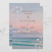 エレガントサンセットブルー海ビーチ結婚式招待状 招待状 (正面/裏面)