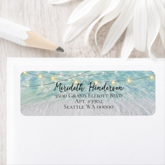 エレガントサンディビーチシーガラスライトスクリプ結婚ト ラベル (インサイチュ)