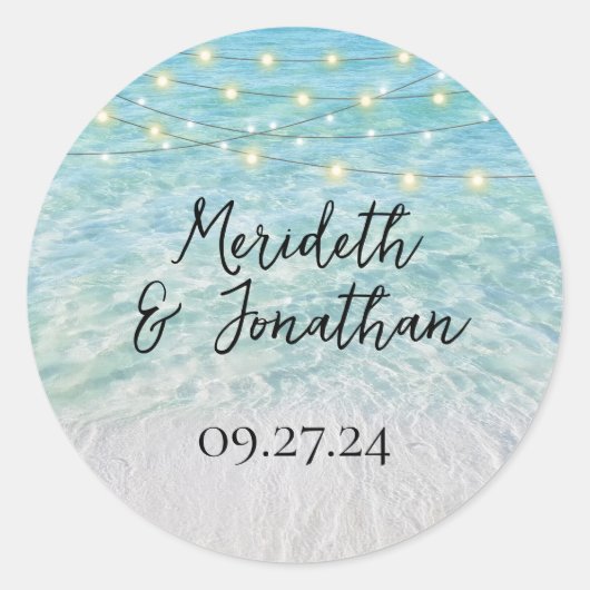 エレガントサンディビーチシーグラスライトスクリプト ラウンドシール (正面)