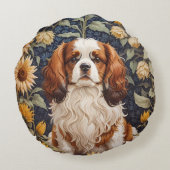 エレガントサンフラワーズカバリヤキングチャールズスパニエル犬 ラウンドクッション (裏面)