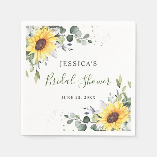 エレガントサンフラワーズユーカリフローラブライダルシャワー スタンダードカクテルナプキン (正面)