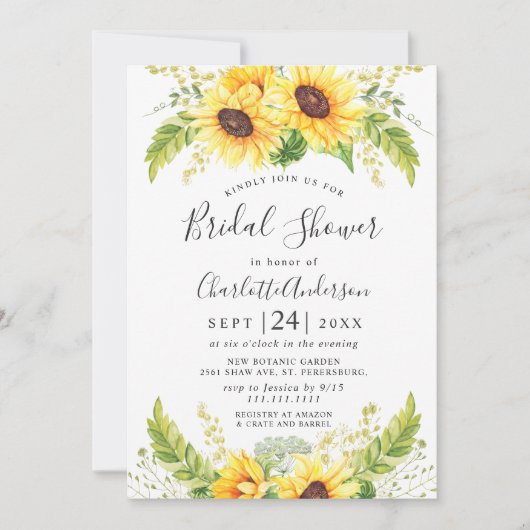 エレガントサンフラワーズユーカリブライダルシャワー 招待状 (正面)