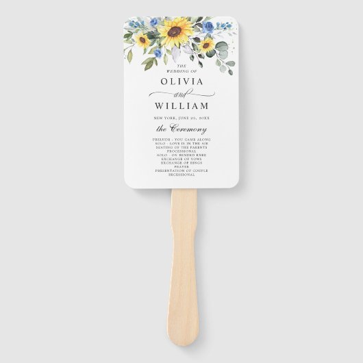 エレガントサンフラワーズユーカリプトゥスシック結婚式 プログラム ハンドファン (正面)