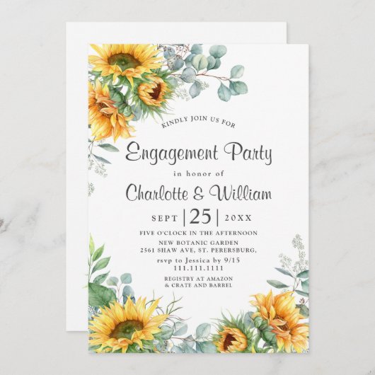 エレガントサンフラワーズユーカリ婚約パーティ 招待状 (正面/裏面)