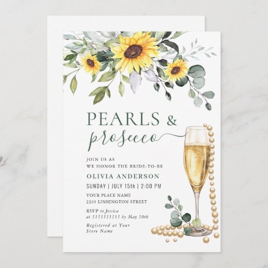 エレガントサンフラワーズユーカリ真珠&プロセッコ 招待状 (正面/裏面)