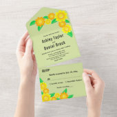 エレガントサンフラワーセージ緑春フローラ結婚ズ オールインワン招待状 (貼ってはがせる)