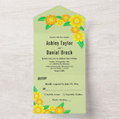 エレガントサンフラワーセージ緑春フローラ結婚ズ オールインワン招待状 (内側)