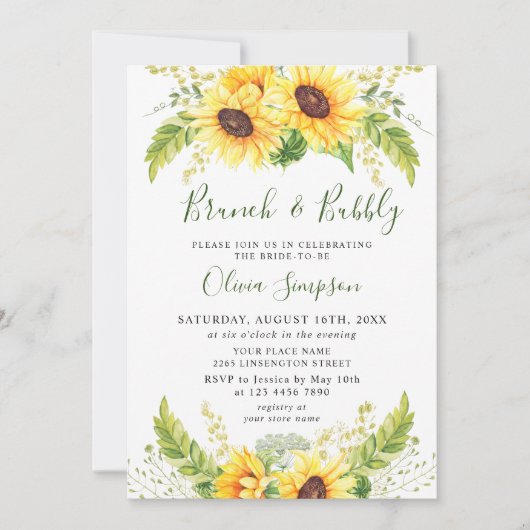 エレガントサンフラワーユーカリプトゥスブランチ&バブリー 招待状 (正面)