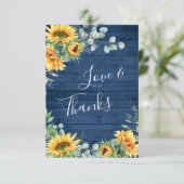 エレガントサンフラワーユーカリプトゥスブルー素朴ウッド サンキューカード (スタンド正面)
