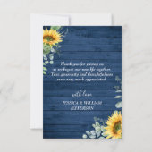 エレガントサンフラワーユーカリプトゥスブルー素朴ウッド サンキューカード (裏面)