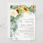 エレガントサンフラワーユーカリプトゥスホワイトロ結婚ーズ 招待状 (正面)