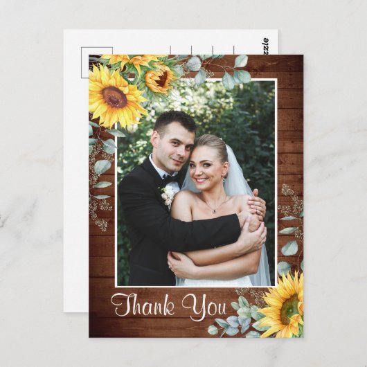 エレガントサンフラワーユーカリ素朴サンキューポス ポストカード (正面/裏面)