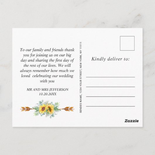 エレガントサンフラワーユーカリ素朴サンキューポス ポストカード (裏面)