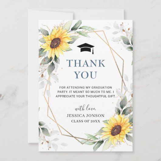 エレガントサンフラワーユーカリ素朴卒業 サンキューカード (正面)