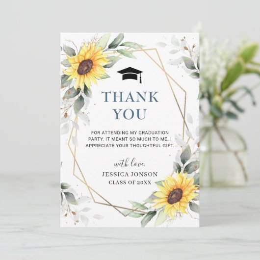 エレガントサンフラワーユーカリ素朴卒業 サンキューカード (スタンド正面)