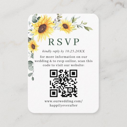 エレガントサンフラワーユーカリ結婚のQR RSVP エンクロージャーカード (正面)