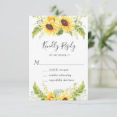 エレガントサンフラワーユーカリ結婚グリーン 出欠カード (スタンド正面)