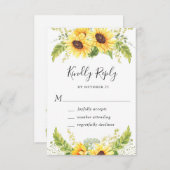 エレガントサンフラワーユーカリ結婚グリーン 出欠カード (正面/裏面)