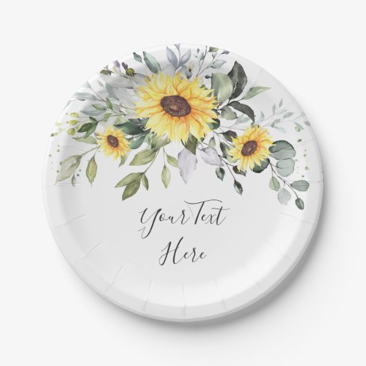 エレガントサンフラワーユーカリ緑のパーティー ペーパープレート (正面)