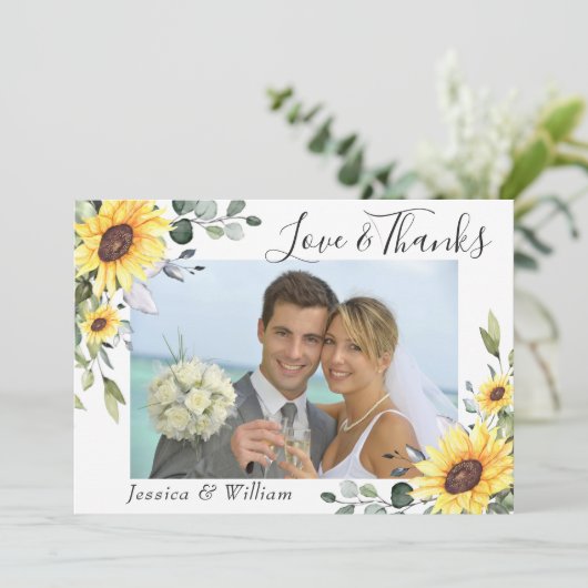 エレガントサンフラワーユーカリ緑の写真 サンキューカード (スタンド正面)