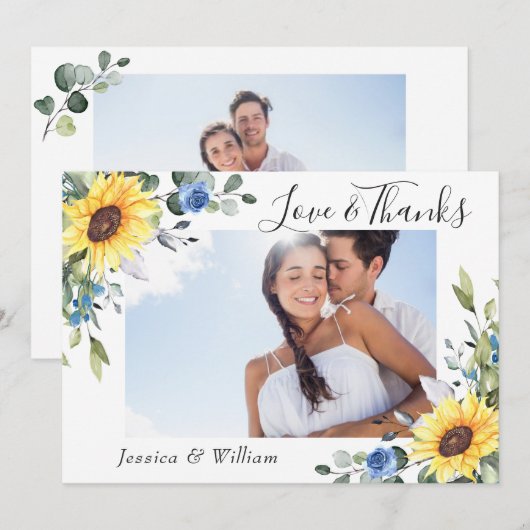 エレガントサンフラワーユーカリ緑2枚の写真 サンキューカード (正面/裏面)