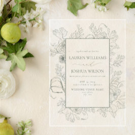 エレガントサージグリーンフローララインア結婚ート アクリル招待状
