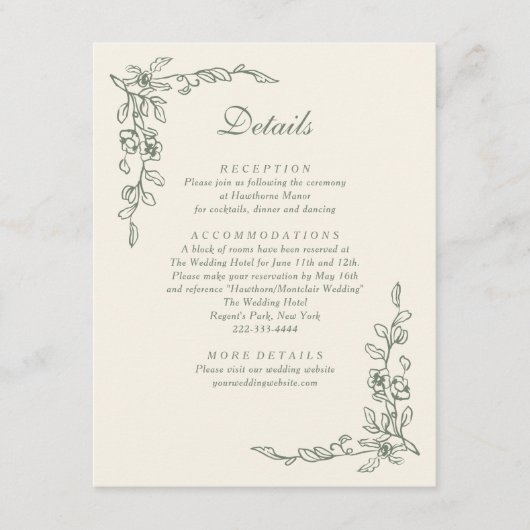 エレガントサージグリーンヴィンテージフローラ結婚ズ エンクロージャーカード (正面)