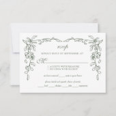 エレガントサージグリーンヴィンテージフローラ結婚ズ 出欠カード (正面)
