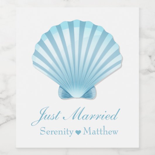 エレガントシェル航海のビーチ結婚たった今結婚しました ワインラベル (シングルラベル)