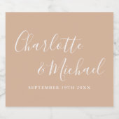 エレガントシグネチャースクリプトTan Taupe結婚の スパークリングワインラベル (シングルラベル)