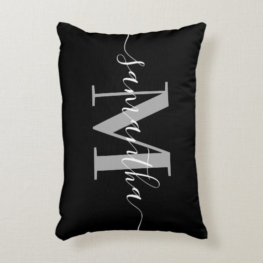 エレガントシグネチャーモダンググレーモノグラムブラック アクセントクッション (正面(垂直))