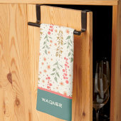 エレガントシックかわいらしフローラルパターン名前をカスタムする キッチンタオル