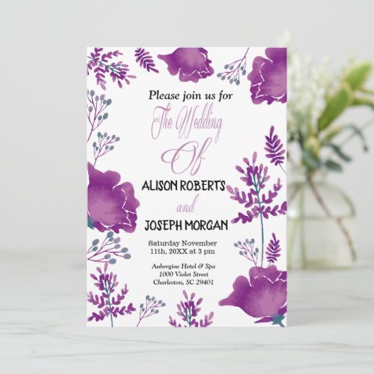 エレガントシックな水の色パープル王室のス結婚のカード 招待状 (スタンド正面)