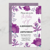 エレガントシックな水の色パープル王室のス結婚のカード 招待状 (正面/裏面)