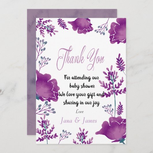 エレガントシックな水彩紫王室の感謝していユー 招待状 (正面/裏面)