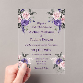 エレガントシックな水色フローラハロウィン結婚ズ アクリル招待状