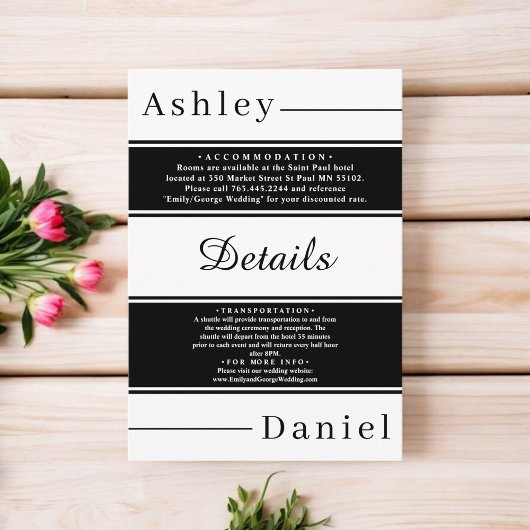 エレガントシックな黒と白のストライプ結婚のファンシーs エンクロージャーカード